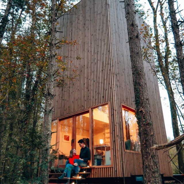 tinyhouse in het bos met gezin